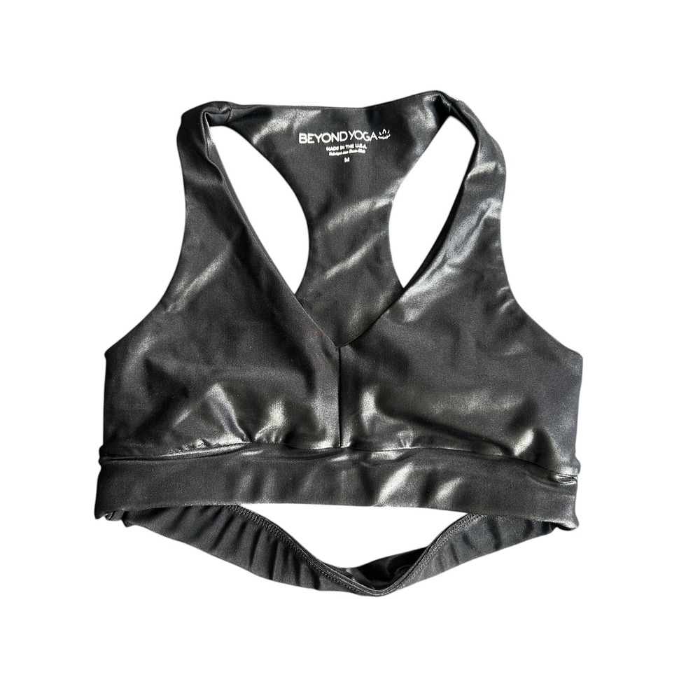 Beyond Yoga Black Gunmetal Alloy Metallic Sport Bra Womens Medium Racerback